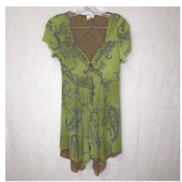 Sweet Pea Tops - Sweet Pea paisley print top women's size L large green brown